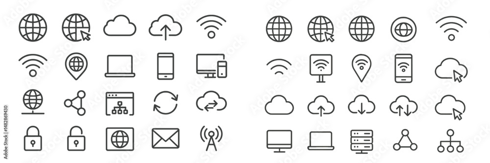 Fototapete Vector illustrations of various technology icons related to internet connectivity and cloud computing