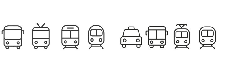 Public transport icons representing diverse vehicles in an urban setting for commuters, highlighting their importance in city life and travel options