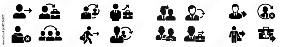 Poster Business communication icons representing various professional interactions and processes in a minimalist style