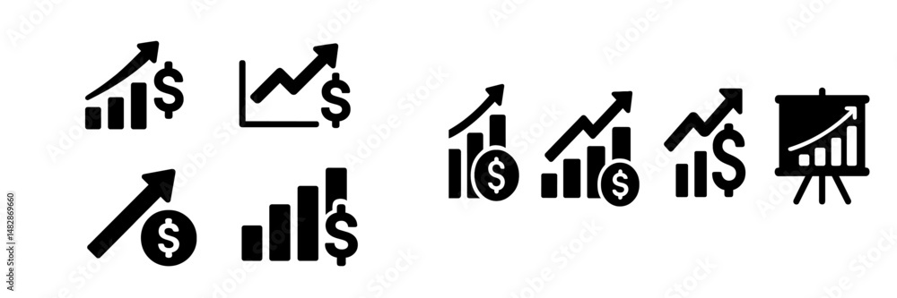 Poster business growth concepts represented by various upward trending symbols and graphs illustrating fina