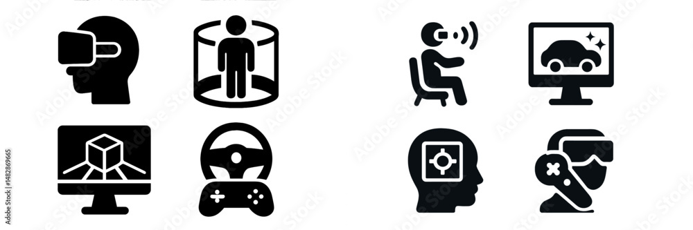 Poster Exploring immersive technology concepts with virtual reality, gaming, and simulation elements in a modern context