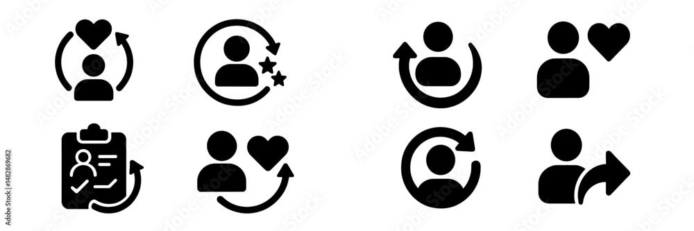 Aufkleber icons representing user engagement, interaction, and feedback in digital platforms and applications 