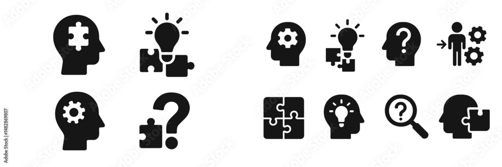 Poster Creative process symbols illustrating problem solving and critical thinking in a collaborative environment