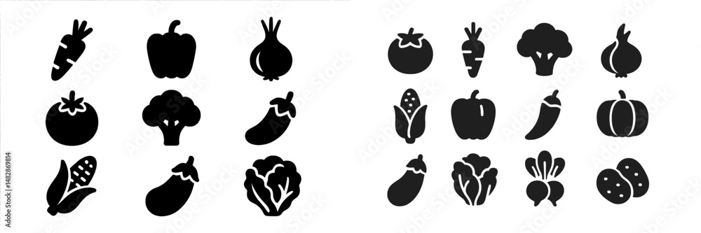 Poster different vegetables illustrated in a simple black and white design suitable for backgrounds or grap