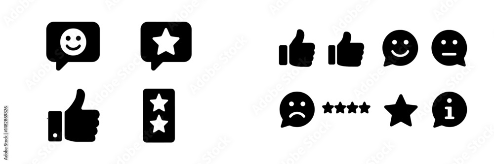 Aufkleber graphic symbols representing feedback and ratings in a minimalist design suitable for digital applic