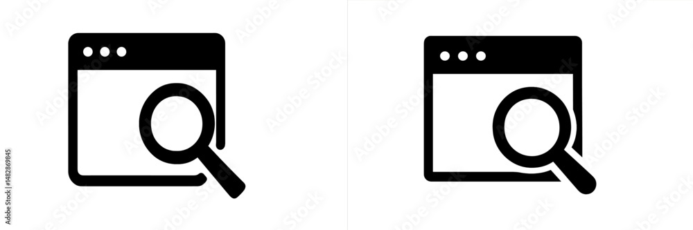 Fototapete black search icons depicting a magnifying glass over a window, representing digital searching or bro