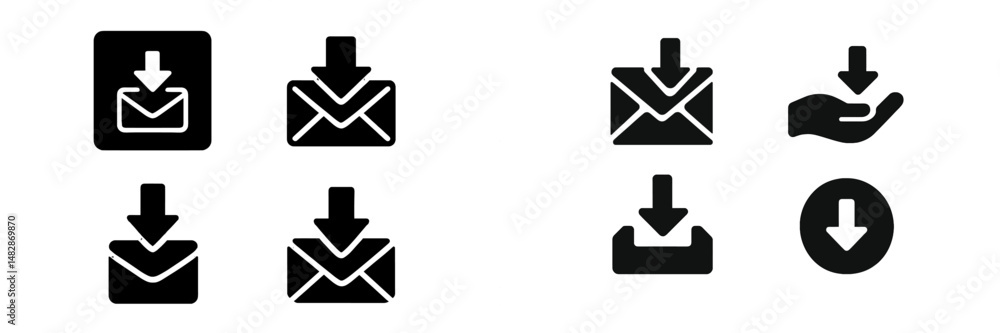 Poster collection of download and email icons suitable for various digital applications and user interfaces