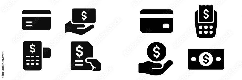 Poster payment symbols and methods displayed in a simple black and white design suitable for financial conc