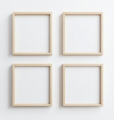 Minimalist Wooden Photo Frames Arranged on a White Wall