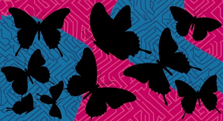 Fototapeta premium Abstract Pink Blue Butterfly Silhouette Pattern Bold Graphic Design Nature Inspired Art
