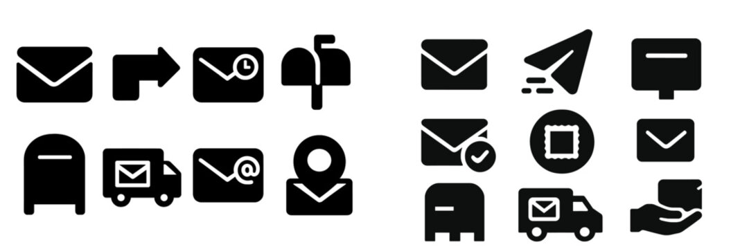Various email and mailing icons showcasing different postal activities and communication methods