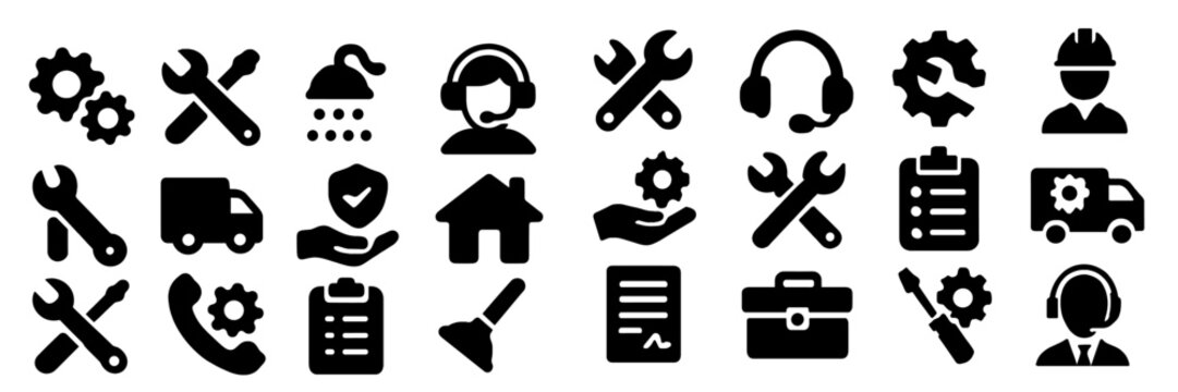 Various tool and service icons representing maintenance, support, and repair activities in different industries