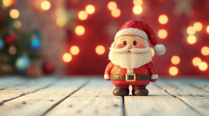 Obraz premium Charming Santa Claus Figurine Surrounded by Festive Bokeh Lights