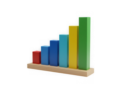 Colorful bar graph isolated on transparent background, showing growth and progress. use cases: presentation, infographic, data.