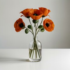 Picture Depicting Poppy flower vase on white background