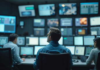 Data center server control. Software application for monitoring and managing cloud computing servers, internet data storage and cyber security