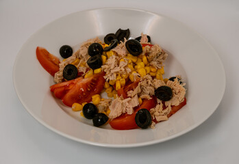 Point of view of a tomato salad plate