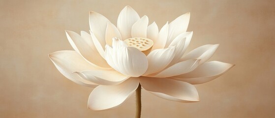 [Wellness Retreats Personal Relief] Single White Lily In Full Bloom Against Beige Background
