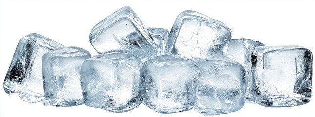 Clear Ice Cubes Piled on a White Surface for Refreshing Drink Use