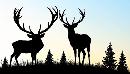 Fototapeta premium deer, reindeer, antlers, buck, silhouette, vector, illustration, animal, wildlife, forest, nature, mammal, horn, stag, winter, christmas, wild, outdoors, head, profile, brown, horns, male, standing, b