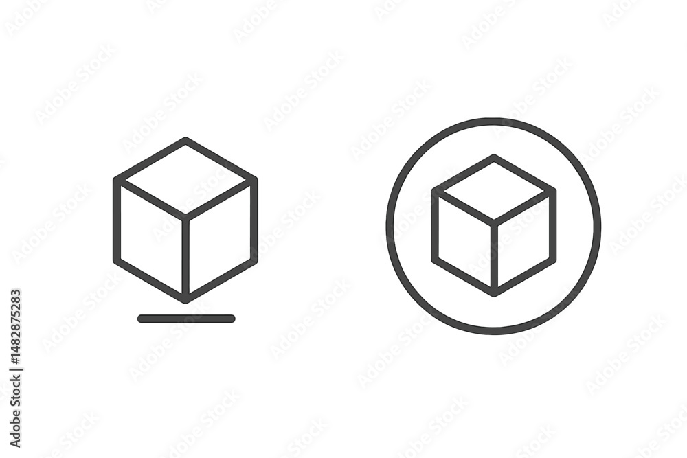 Poster modern geometric shapes including a cube and circular outline presented on a minimalist backdrop for