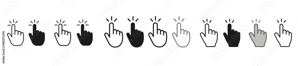 Poster various hand gestures displayed in a series of illustrations showing different styles and colors of 