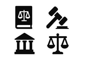 Fototapeta premium Symbolic representation of law including scales, gavel, legal book, and courthouse