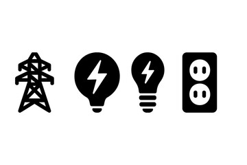 Exploring energy symbols representing electricity, light bulbs, and power outlets in a minimalist style