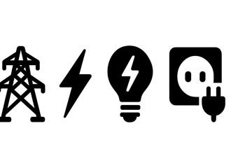 Symbols of electricity generation and usage represent energy flow and technology innovations in power management systems