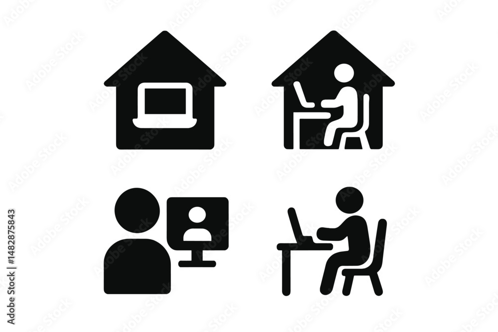Poster working from home symbols depicting remote work setup and digital communication