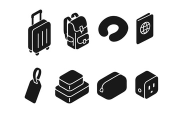 Essential travel gear including luggage, backpack, and travel accessories for a comfortable journey