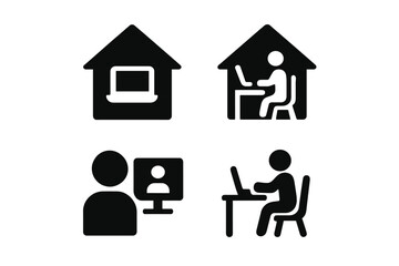 Working from home symbols depicting remote work setup and digital communication