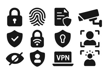 Digital security icons illustrating various protection methods and technologies for personal data in a modern context