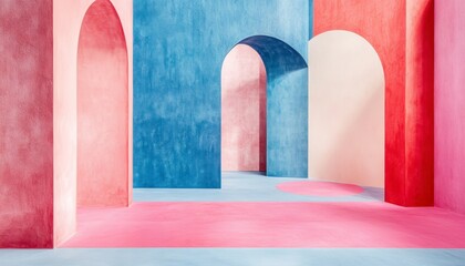 Colorful Abstract Architecture with Arches and Textured Walls