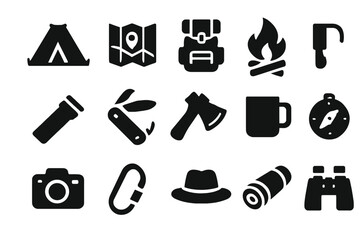 Fototapeta premium Icons representing camping gear and outdoor activities for adventure enthusiasts and nature lovers
