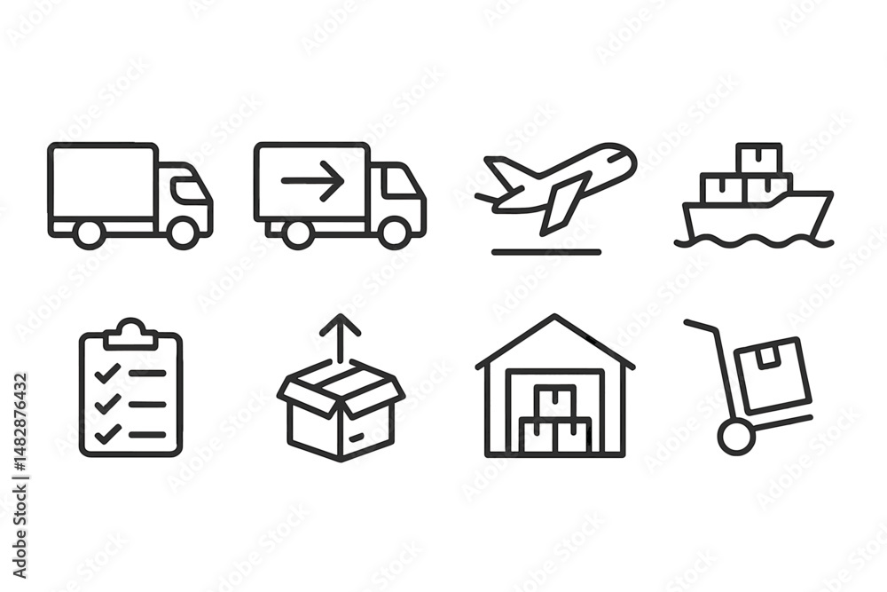 Poster transportation methods and logistics icons representing delivery systems in an efficient manner