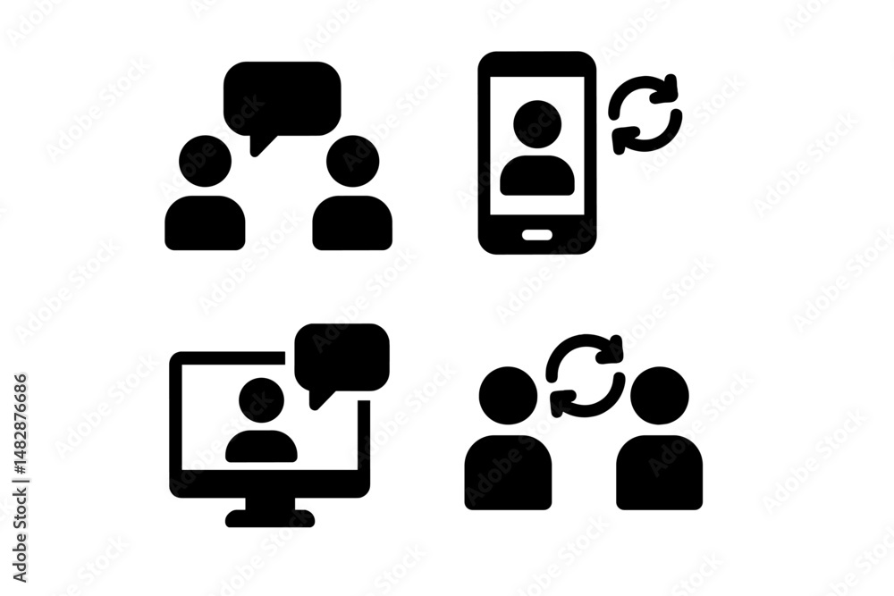 Poster engaging in online communication through various platforms with individuals in a digital context