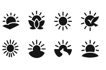 Sunrise and nature inspired vector icons representing peace, beauty, and tranquility in a harmonious design collection