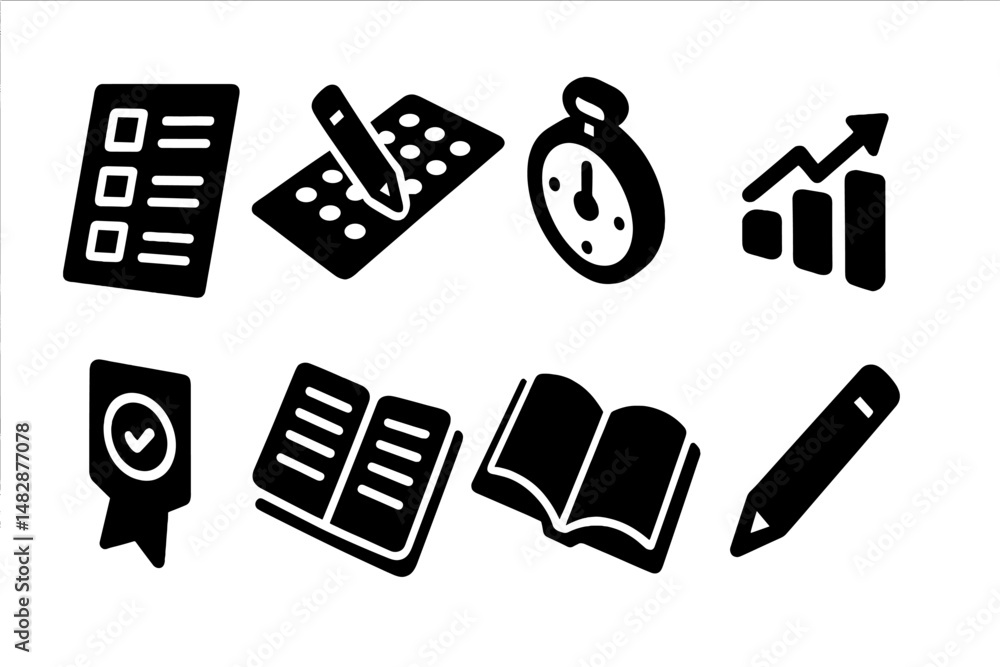 Poster various icons illustrating productivity tools and tasks for efficient time management and organizati