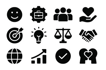 Various icons representing teamwork, growth, and support in a business or community setting during the daytime