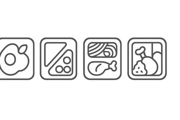 Food icons representing a variety of meal options in a simple, minimalist design showcasing different food groups and preparations