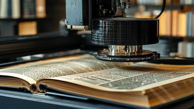 Robotic arm scanning book in library: innovations in digital archiving technology