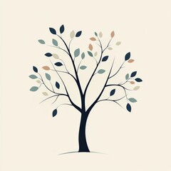Minimalist tree design with leaves in soft pastel colors and tones