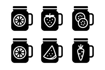 Colorful mason jar designs featuring fruits and vegetables in a minimalist style for creative projects