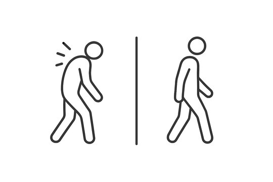 Study of body language showing a slouched posture transitioning to an upright stance during a motivational moment