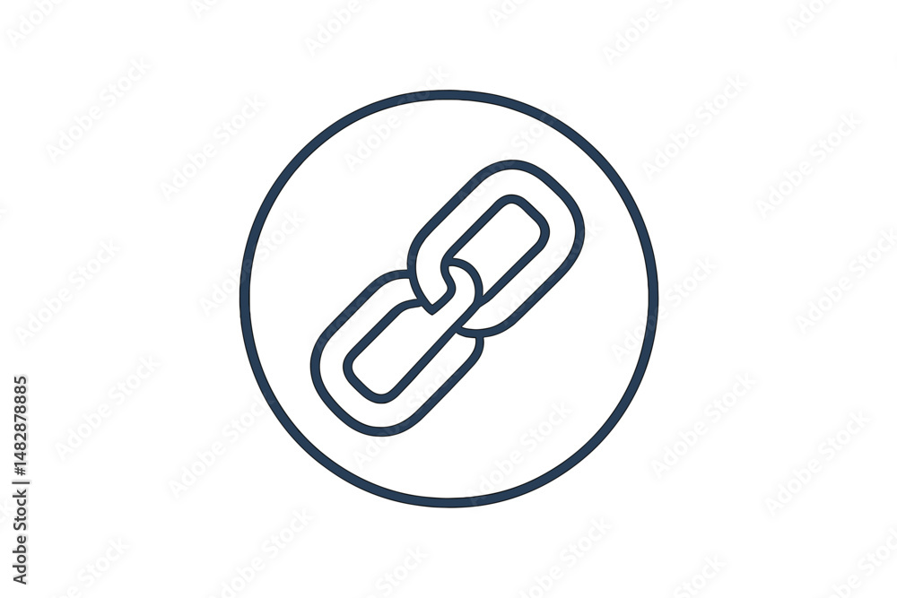 Poster outline of a chain link symbolizing connection and unity, rendered in simple lines on a white backgr