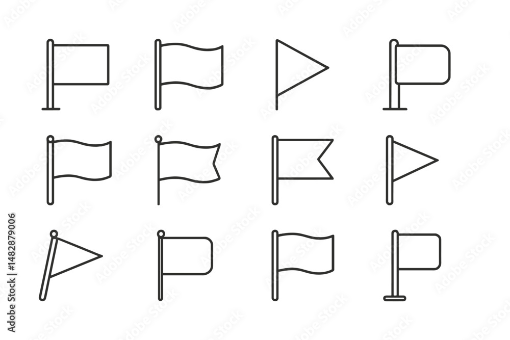 Poster various flag designs arranged in a grid showcasing different shapes and styles in a minimalist layou