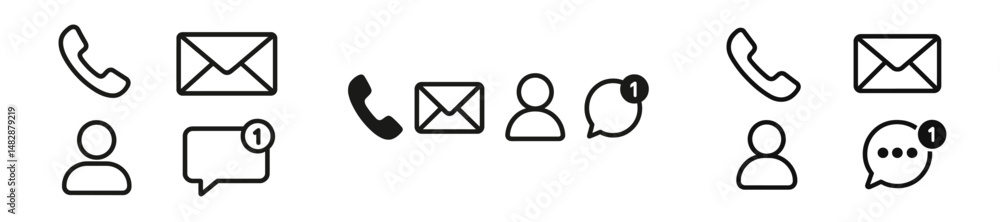 Aufkleber communication icons representing various methods of contact and interaction displayed on a simple ba