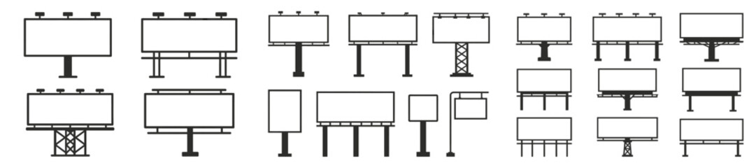 Different styles of blank billboards in various sizes and shapes displayed in a city setting © Alan