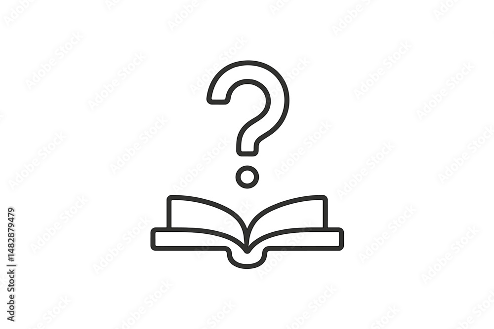 Poster open book with a question mark symbolizing curiosity and knowledge in a minimalist style
